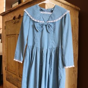 Vintage Blue Dress with Lace Trim